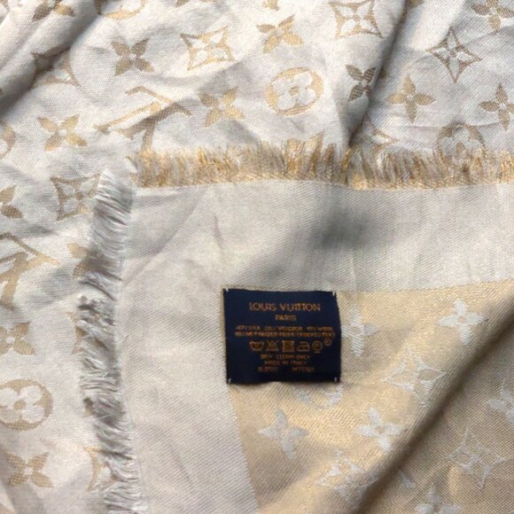 LOUIS VUITTON LV Light Gold & Gold Monogram Shawl Scarf Wrap - Picture 7 of 9